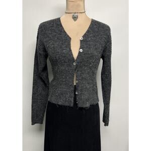 Vintage 90s Grunge Cardigan Medium Sweater Fuzzy Eyelash Knit Shaggy Whimsigoth